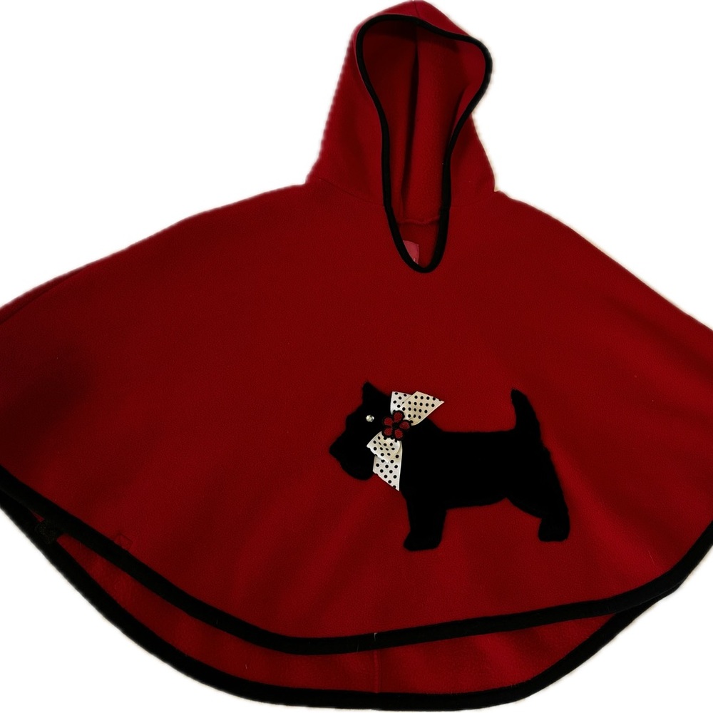 Toddler girl red cape with Scottie dog detail.